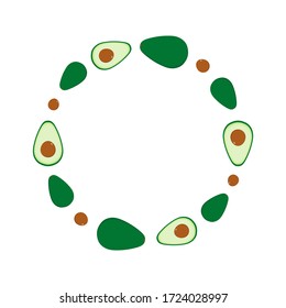 Estilo de caricatura de aguacate marco vectorial redondo, plantilla de tarjeta.
