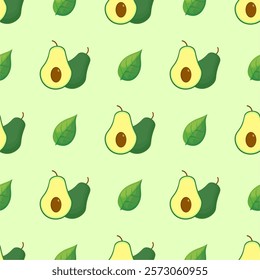 Avocado in cartoon style seamless pattern.