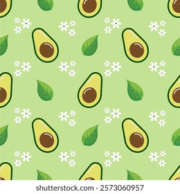 Avocado in cartoon style seamless pattern.