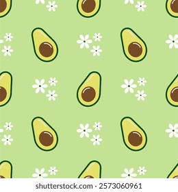 Avocado in cartoon style seamless pattern.