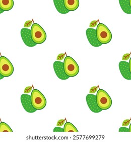 Avocado in cartoon style seamless pattern.