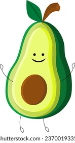Avocado cartoon, vector design of cartoon avocado with a happy facial expression