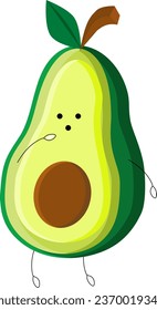 Avocado cartoon, vector design of cartoon avocado with a thinking facial expression