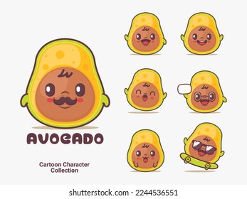 Avocado-Cartoon. Vektorgrafik mit unterschiedlichen Ausdrücken