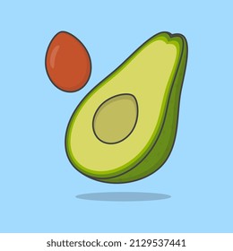 Avocado Cartoon Vector Illustration. Fresh Avocado Fruit Flat Icon Outline