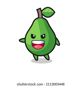 caricatura aguacate con una pose muy emocionada, diseño de estilo lindo para camiseta, pegatina, elemento logo
