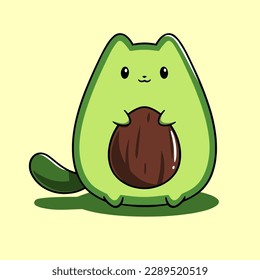 Avocado cat with a nut in its mouth.