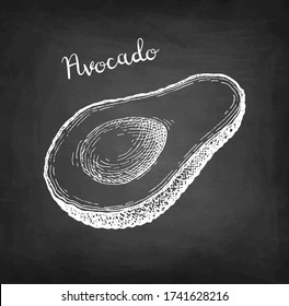 Avocado. Chalk sketch on blackboard background. Hand drawn vector illustration. Retro style.