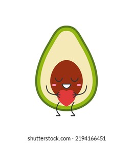 Caricatura de aguacate fruta linda cara sonriente seña amor corazón emociones favoritas icono ilustración vectorial.