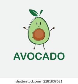 Avocado character design. Kawaii avocado illustration. Logo design template.