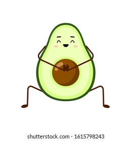 Avocado character design on white background. Avocado yoga for pregnant women and children. Cute illustration for greeting cards, stickers, fabric, websites and prints.