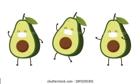 Avocado Charakterdesign. Avocado auf weißem Hintergrund. Avocado-Vektorgrafik. Gesichtsmaske.