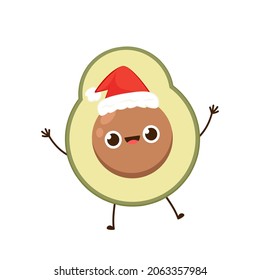Avocado character design. avocado on white background. Santa hat vector.