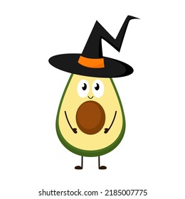 Avocado character design. avocado on white background. Avocado in a witch hat
