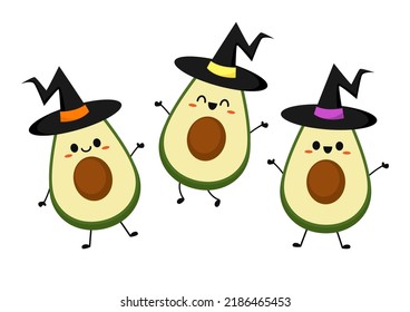 Avocado character design. avocado on white background. Avocado in a witch hat.