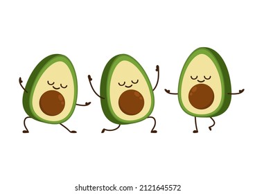 Diseño de personajes de aguacate. Vocado de yoga sobre fondo blanco.