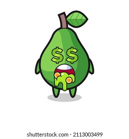 avocado character with an expression of crazy about money , cute style design for t shirt, sticker, logo element