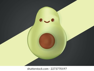 Avocado Character . Fruit and Vegetable Cute and realistic Icon Vector
