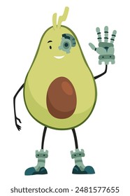 Avocado character with happy emotions. Cheerful vegetable person. Avocado super hero funny cartoon character. Vector flat illustration
