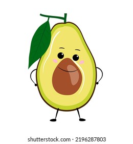 Aguacate. С personaje de artoon. Aislado sobre un fondo blanco. Ilustración vectorial.