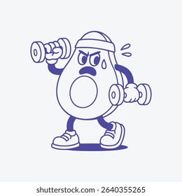 An avocado character lifting dumbbells, perfect for fitness or healthy lifestyle illustrations.
