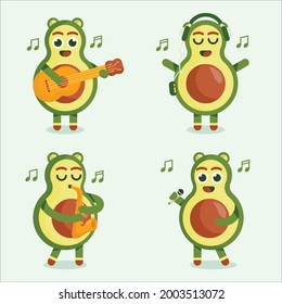 Avocado character with music instrument vector art design