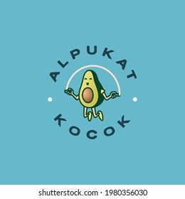 Avocado Character Playing Jumping Rope Logo Design Concept