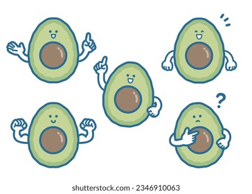 Avocado character pose set illustration
