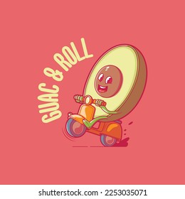 Avocado character riding a motorcycle vector illustration. Funny, food, nutrition design concept.