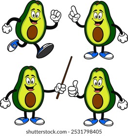 Avocado Character Set 02, Hand Drawn Vector illustrations, Isolated On Transparent Background
