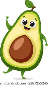 Avocado character smiling and waving close-up on a white background.