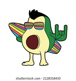 avocado character vector carrying surf gear 