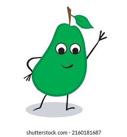 Avocado character waving. Isolated vector illustration on white background.