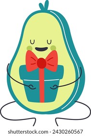 Personaje de Navidad de aguacate con ilustración vectorial de regalo