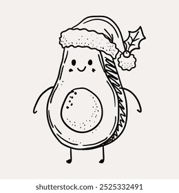 Avocado. Weihnachten handgezeichnete skizzenhafte Linien Kunst Icons 2. Weihnachten Clipart, Vektorgrafiken, Handskizzierte Doodle Icons, Schrullige Stil Zeichnung