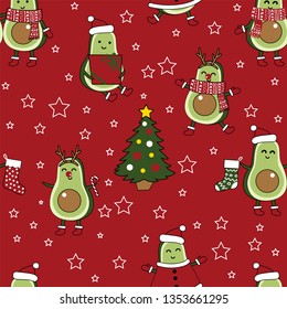 Avocado Christmas, Holiday, seamless repeat pattern