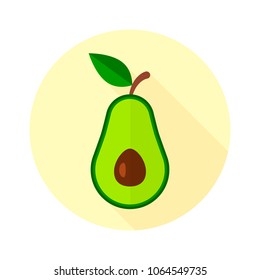 Avocado in circle flat icon. Illustration of avocado vector icon isolated on round.