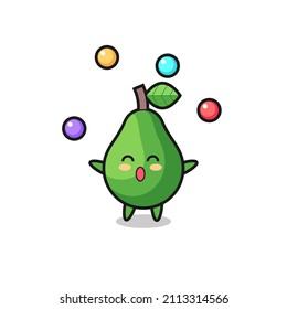 the avocado circus cartoon juggling a ball , cute style design for t shirt, sticker, logo element