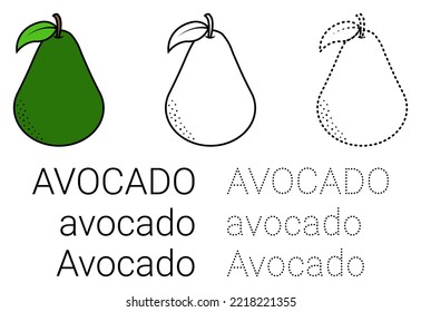 Avocado Coloring Page for Kids. Connect the dots. Vector illustration isolated on white.