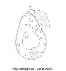 Avocado Coloring Page For Kids. Kawaii coloring page. Coloring book with avocado. Black white illustration