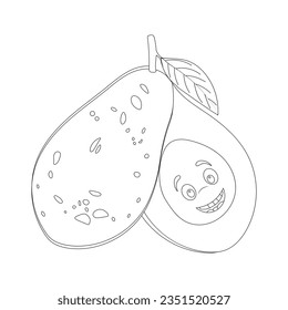 Avocado Coloring Page For Kids. Kawaii coloring page. Coloring book with avocado. Black white illustration