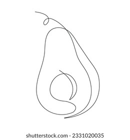 Avocado in continuous line art drawing style. Avocado minimalist black linear sketch isolated on white background. Vector illustration