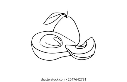 Avocado, continuous line art drawing isolated on white background. Heathy food. Vector illustration