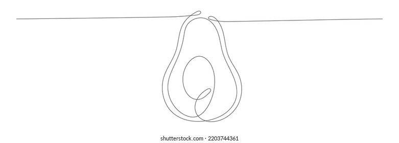 Dibujo continuo de aguacate en una línea. Vocado lineal dibujado a mano. Ilustración vectorial aislada en blanco.