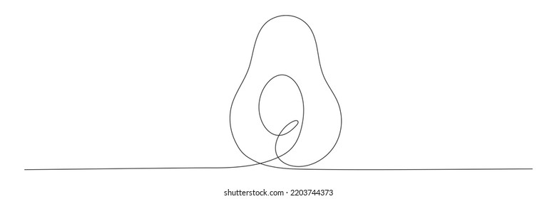 Avocado continuous one line drawing. Hand drawn linear avocado. Vector illustration isolated on white.
