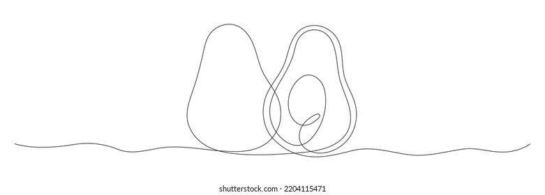 Dibujo continuo de aguacate en una línea. Vocado lineal dibujado a mano. Ilustración vectorial aislada en blanco.