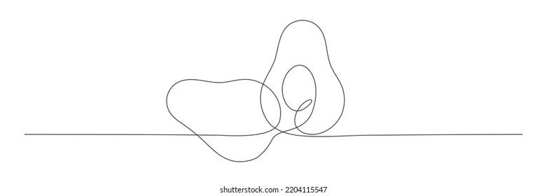 Avocado continuous one line drawing. Hand drawn linear avocado. Vector illustration isolated on white.
