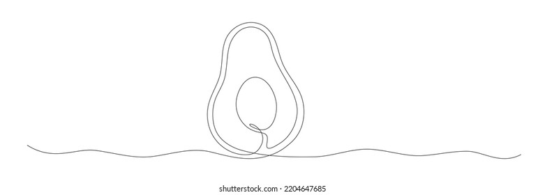 Avocado continuous one line drawing. Hand drawn linear avocado. Vector illustration isolated on white.