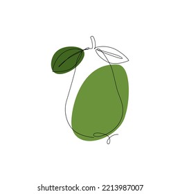 Dibujo continuo de aguacate en una línea. Vocado lineal dibujado a mano sobre fondo blanco. Ilustración vectorial.