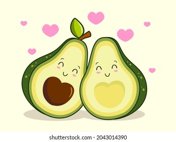 Avocado Couple Love Cartoon Kawaii